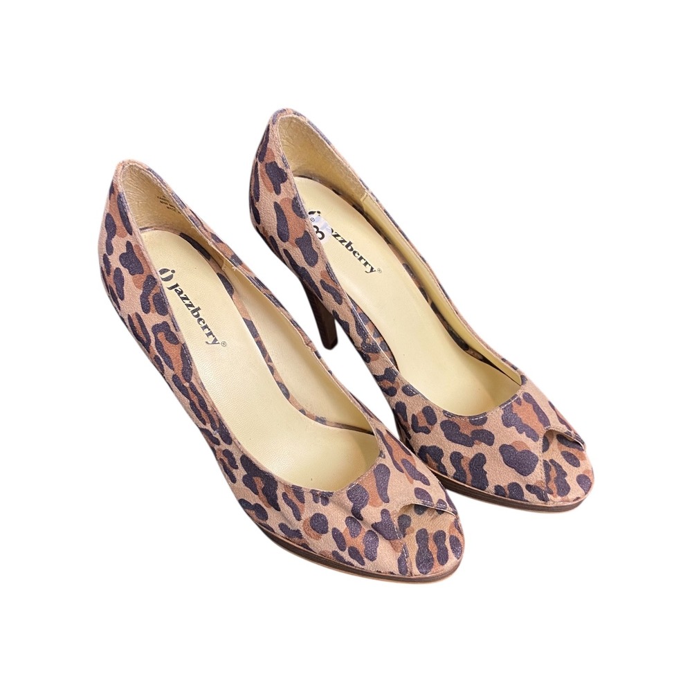 Jazzberry Keira Women's Size 8 Leopard Print Peep‎ Toe High Heel Pumps